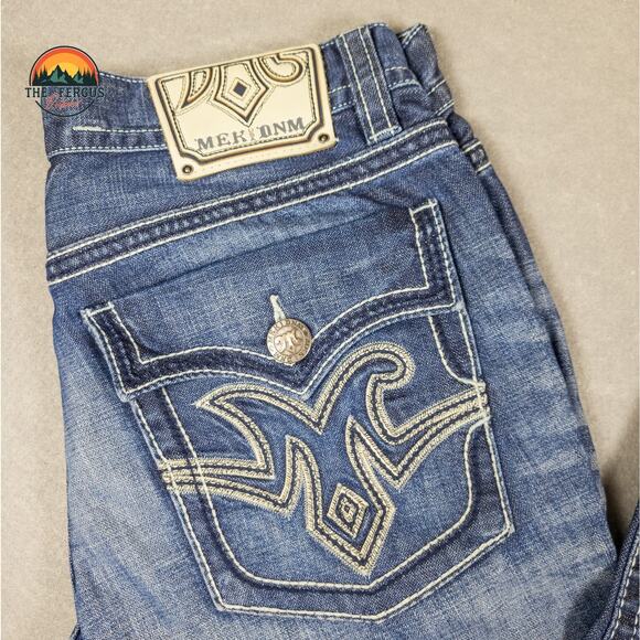 MEK Denim Jeans Y2K Cyber Wide Leg Button Fly Med Wash USA Design Mens Sz 34x34 - Picture 10 of 16